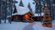 © Muhammad - Urban Claus village of Rovaniemi of Finland Lapland. Christmas office house winter. Laponia and snow. Travel to Joulupukki at Holiday park on north pole. New year. Post with lights. Tree decoration