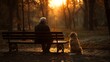 © HPMP Studio - Senior Man Sitting with Dog on Park Bench in Golden Sunlight