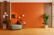 © Vanitjan - Modern cozy reading corner with orange wall and wood elements- 3D rendering