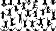 © Hussien - Silhouettes of many different jumping people, seamless pattern. Isolated on white background.
