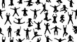 © Hussien - Silhouettes of many different jumping people, seamless pattern. Isolated on white background.