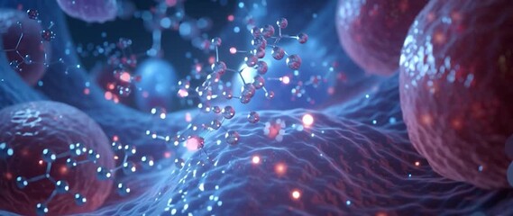 Wall Mural - anamorphic video microscopic view of human cells. floating particles add to the dynamic, scientific 