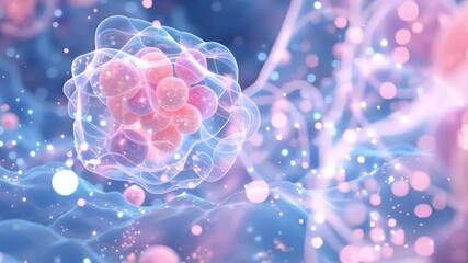 Wall Mural - microscopic view of human cells. floating particles add to the dynamic, scientific aesthetic, sugges