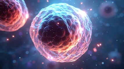 Wall Mural - microscopic view of human cells. floating particles add to the dynamic, scientific aesthetic, sugges
