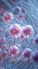Wall Mural - vertical video microscopic view of human cells. floating particles add to the dynamic, scientific ae