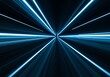 © dayinta - Abstract blue light trails streak from a central vanishing point, creating a sense of high speed and motion.