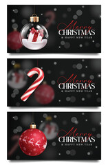 Wall Mural - merry christmas greeting card clipart banner set. christmas glass bauble, red xmas ball and candy ca