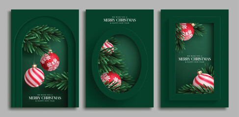 Wall Mural - merry christmas card clipart poster set. christmas and happy new year greeting clip art with hanging