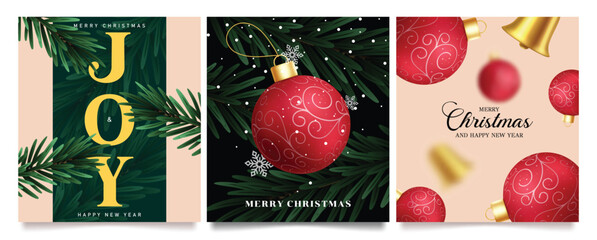 Wall Mural - merry christmas and joy card clipart poster set. christmas, joy and happy new year greeting template