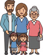 © Amjad - Happy multi-generational family group illustration, cartoon parents with grandmother and children, diverse family members vector art