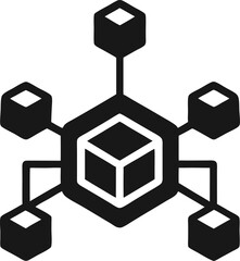 Digital blockchain network depiction with interconnected blocks in black silhouette