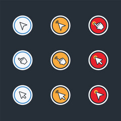 Wall Mural - Hand click icon set. Computer mouse click cursor arrow icons. hand cursor icon, Touch screen symbol, pointer sign and symbol collection