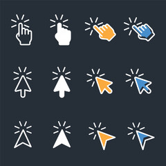 Wall Mural - Hand click icon set. Computer mouse click cursor arrow icons. hand cursor icon, Touch screen symbol, pointer sign and symbol collection