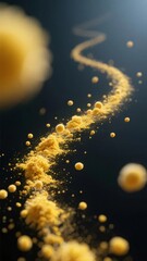 Wall Mural - Dynamic Suspension of Yellow Granules and Powder in Air Against a Dark Background