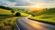 © CuteBee - Winding road through green hills at sunset scenic drive landscape travel destination photo