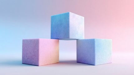 Canvas Print - three soft colored cubes in gradient background aesthetic display