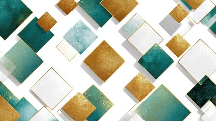 Canvas Print - abstract geometric shapes with turquoise and gold accents on white