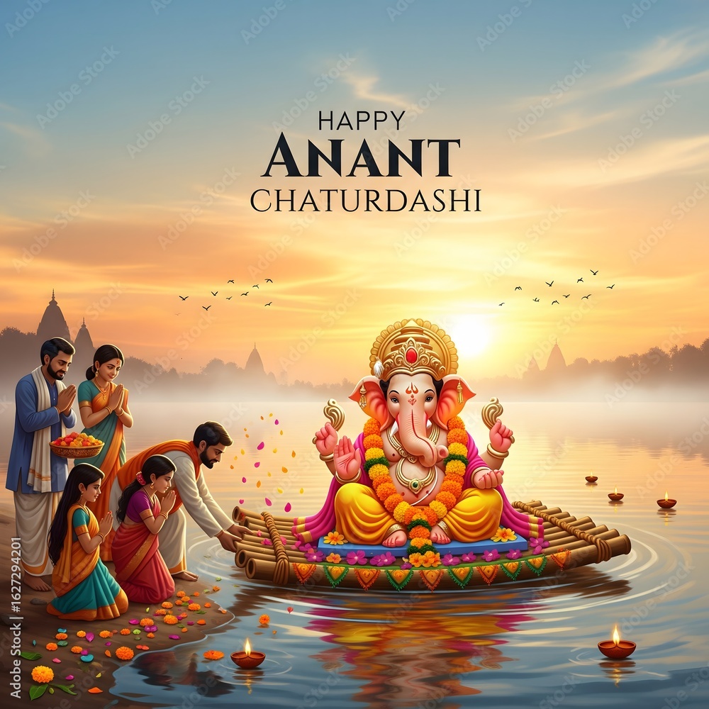 Devotees immerse lord ganesha idol in a river during anant chaturdashi ...