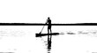 © Hammam - serene silhouette of a paddleboarder on a calm lake at sunset, isolated on a transparent background – perfect for travel or wellness designs