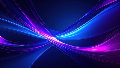 Wall Mural - vibrant abstract neon light waves in blue and purple on a dark background, creating a dynamic and fu