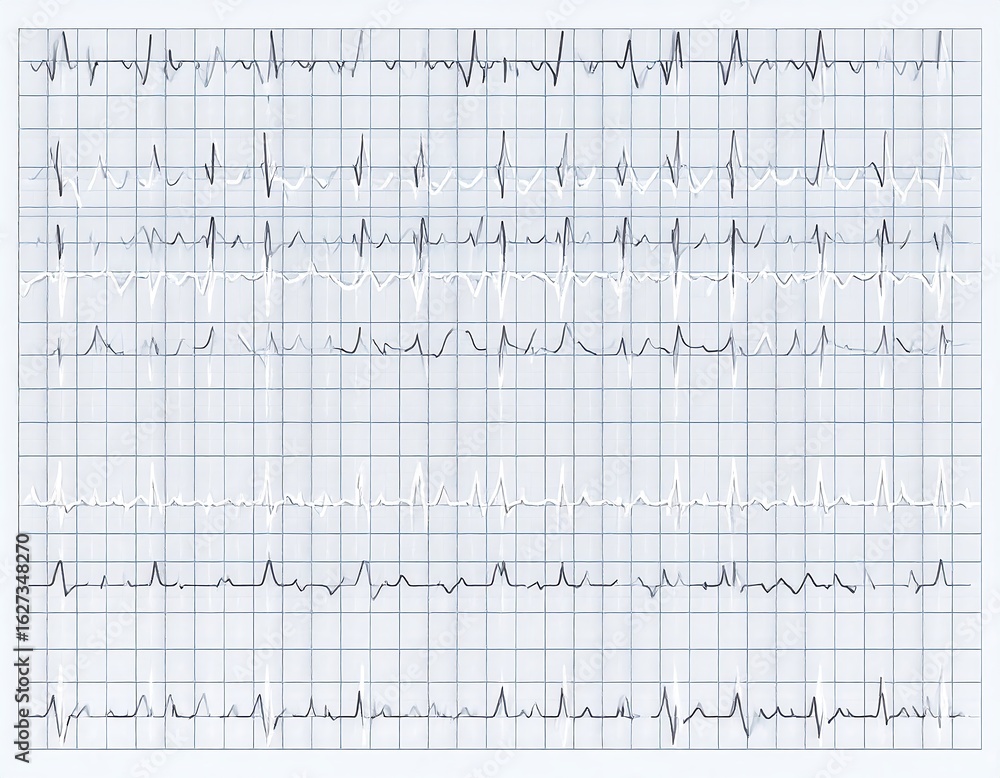 Electrocardiogram graph paper with multiple heart rhythms for medical ...