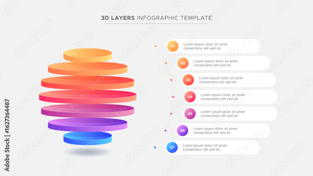 Hierarchy 3D Sphere Circular Seven 7 Layers Modern Business Infographic ...