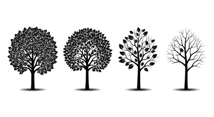 vector art of vector illustration of four trees showing the change of seasons from full bloom to bar