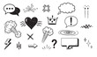 © MDSAJJADHOSSAN - Hand-drawn doodle elements collection featuring speech bubbles crown heart and expressive comic details