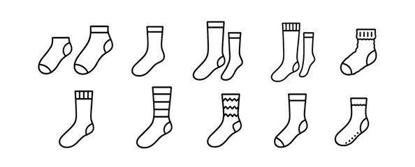 Wall Mural - socks outline icon set. fashion, clothing, footwear symbols in linear style
