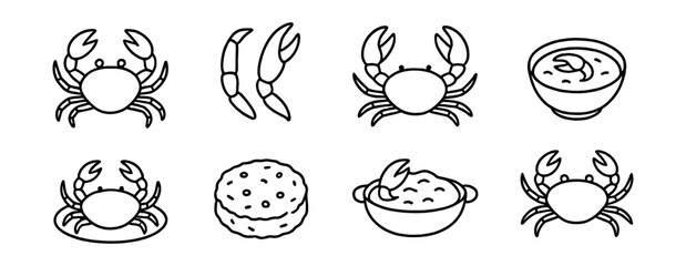 Wall Mural - seafood, crab outline icon set. shellfish, cuisine, ocean icons outline collection