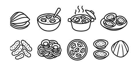 Wall Mural - food and cooking line icon set. kitchen tools, culinary ingredients outline icons