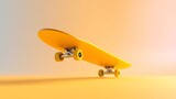 A vibrant yellow skateboard captured at a dynamic angle against a gradient background with motion effects.