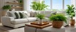 © Fino - Cozy living room with plants and a sectional sofa