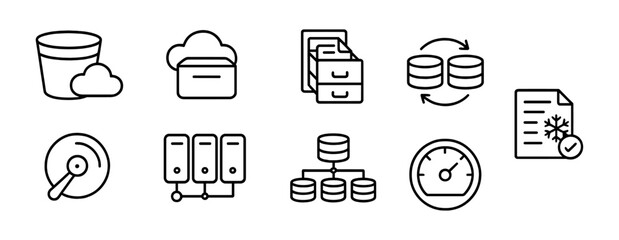 Wall Mural - Cloud computing line icon set: storage, network, data, backup, server icons in line style