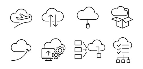 Wall Mural - Cloud computing line icon set. data, storage, network, security, technology icons