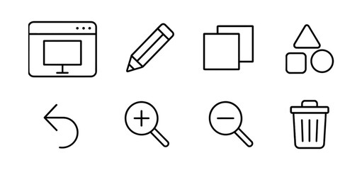 Web and app development line icon set: essential tools, ui elements