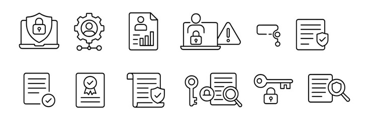 Wall Mural - Cybersecurity and privacy linear icon set. security, data protection, network icons
