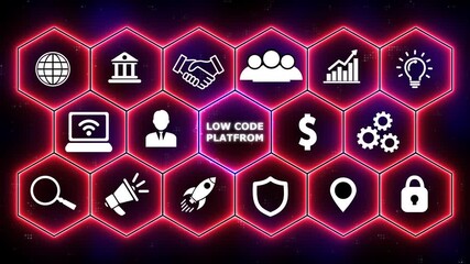 Low Code software development platform technology concept. glowing animation. business technology virtual screen background