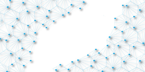 Wall Mural - technology abstract white digital background of connected dot with blue line .many squares and recta