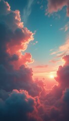 Wall Mural - dramatic sunset above colorful clouds in serene sky