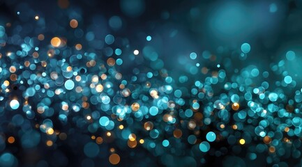 Abstract teal and gold bokeh lights in wave pattern