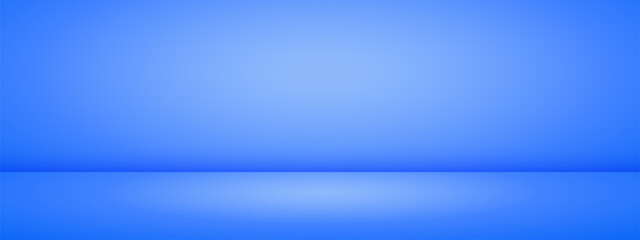 Blue studio background. Limbo bg for product presentation. Modern banner with empty space for advertising text. Vector illustration.