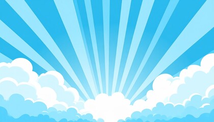 Wall Mural - a beautiful summer landscape where the sun's light touches the clear blue sky, white clouds, and the