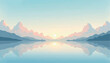 © swdesain - Serene Mountain Lake Sunset Landscape with Pink Clouds and Calm Water