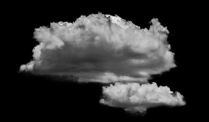 Wall Mural - Separate white clouds on a black background are real clouds. White clouds are isolated on a black background. White fluffy cumulus cloud isolated on a black background