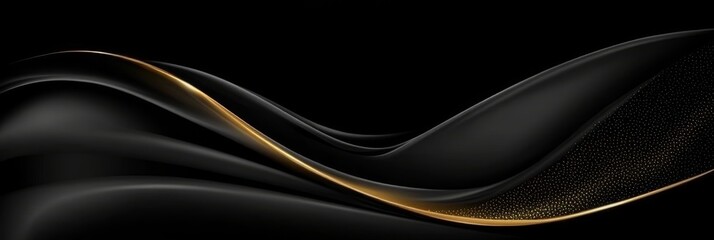 Canvas Print - stunning black background illustration featuring elegant gold details and waved pattern design art