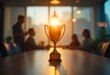 © Halim - Generative AI Business success trophy on conference table teamwork achievement