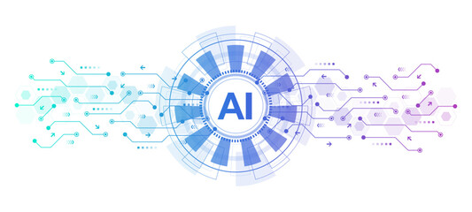 Wall Mural - artificial intelligence icon, sign, logo in the circuit line style. ai processor vector icon flat de