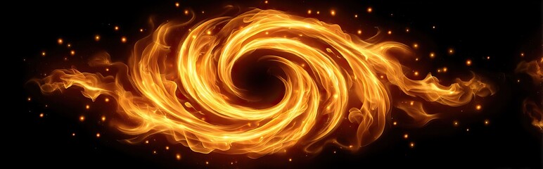 Wall Mural - a stylized, swirling vortex of flame with glowing particles against a black background