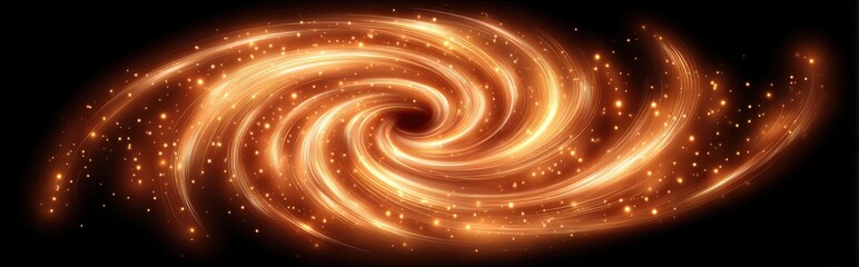 Wall Mural - A swirling, glowing galaxy of warm orange and yellow light against a stark black background